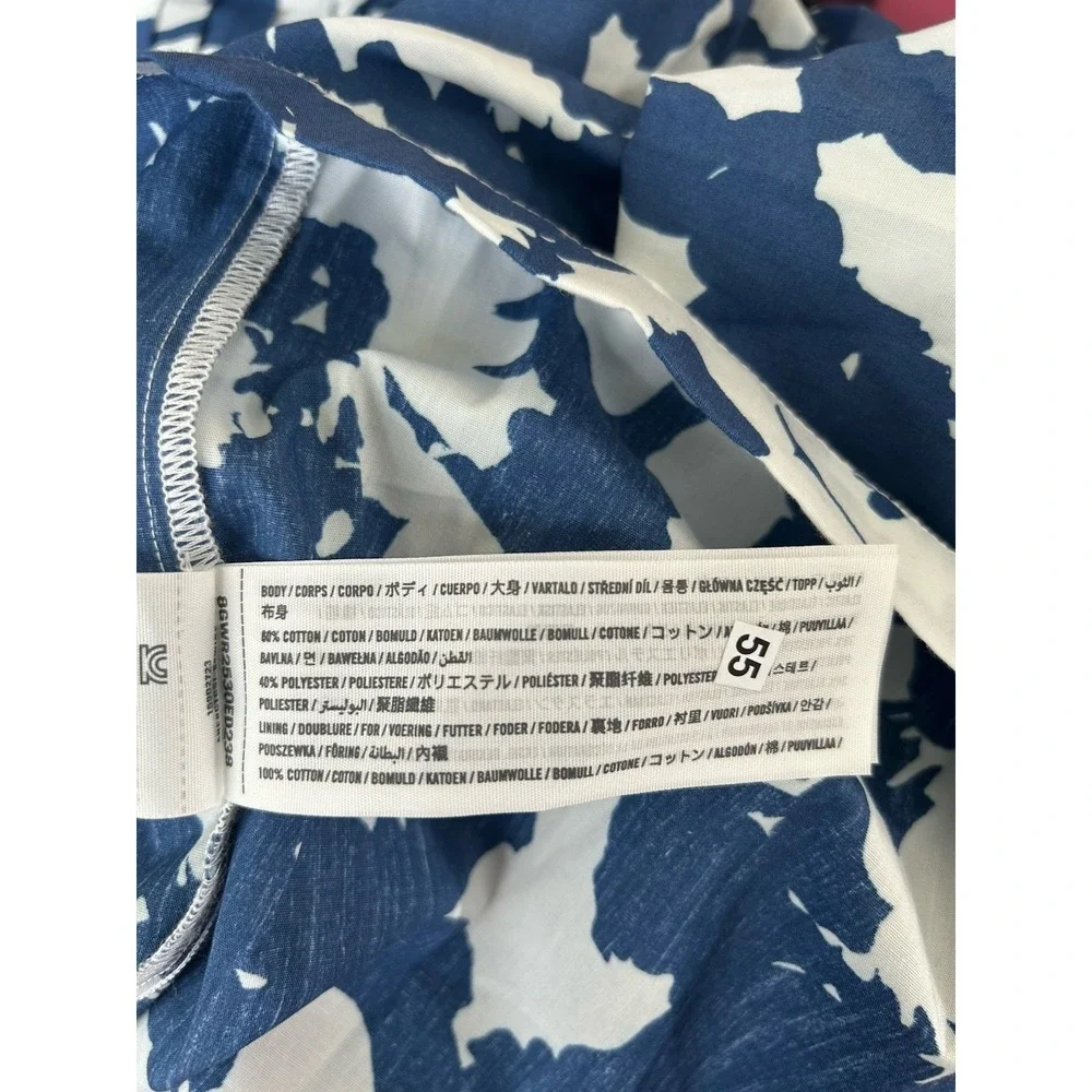 Abercrombie Emerson Poplin Puff Sleeve Dress Floral Blue White Sz LP Coastal